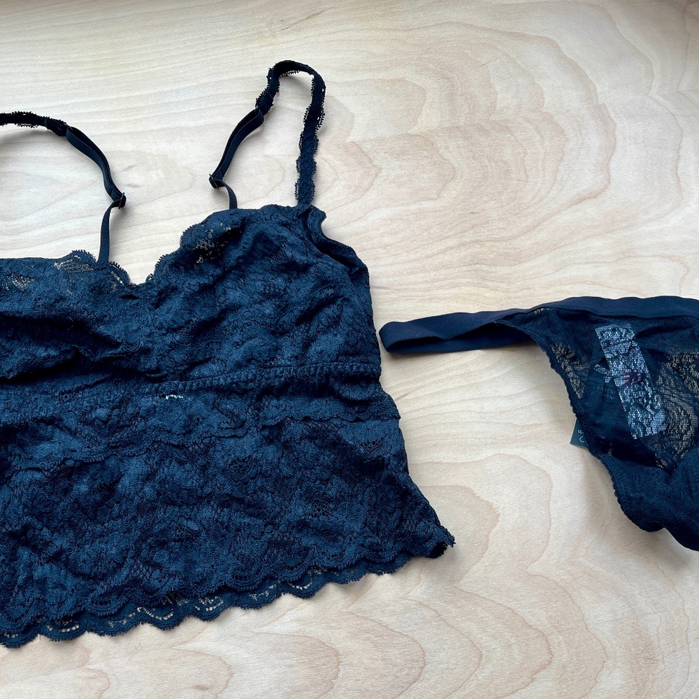 NWT Cosabella Black Lace Bralette Cami and Thong. Sz M and OS.